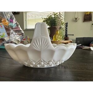 Vintage Milk Glass Basket Weave Diamond Point Candy Dish White Decor Display VGC